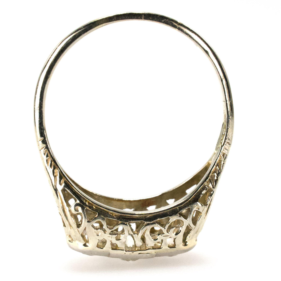 Art Deco Three Stone Old Mine Cut White Gold Diamond Ring