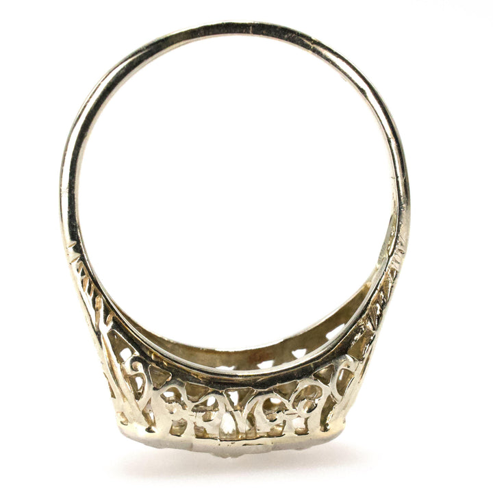 Art Deco Three Stone Old Mine Cut White Gold Diamond Ring