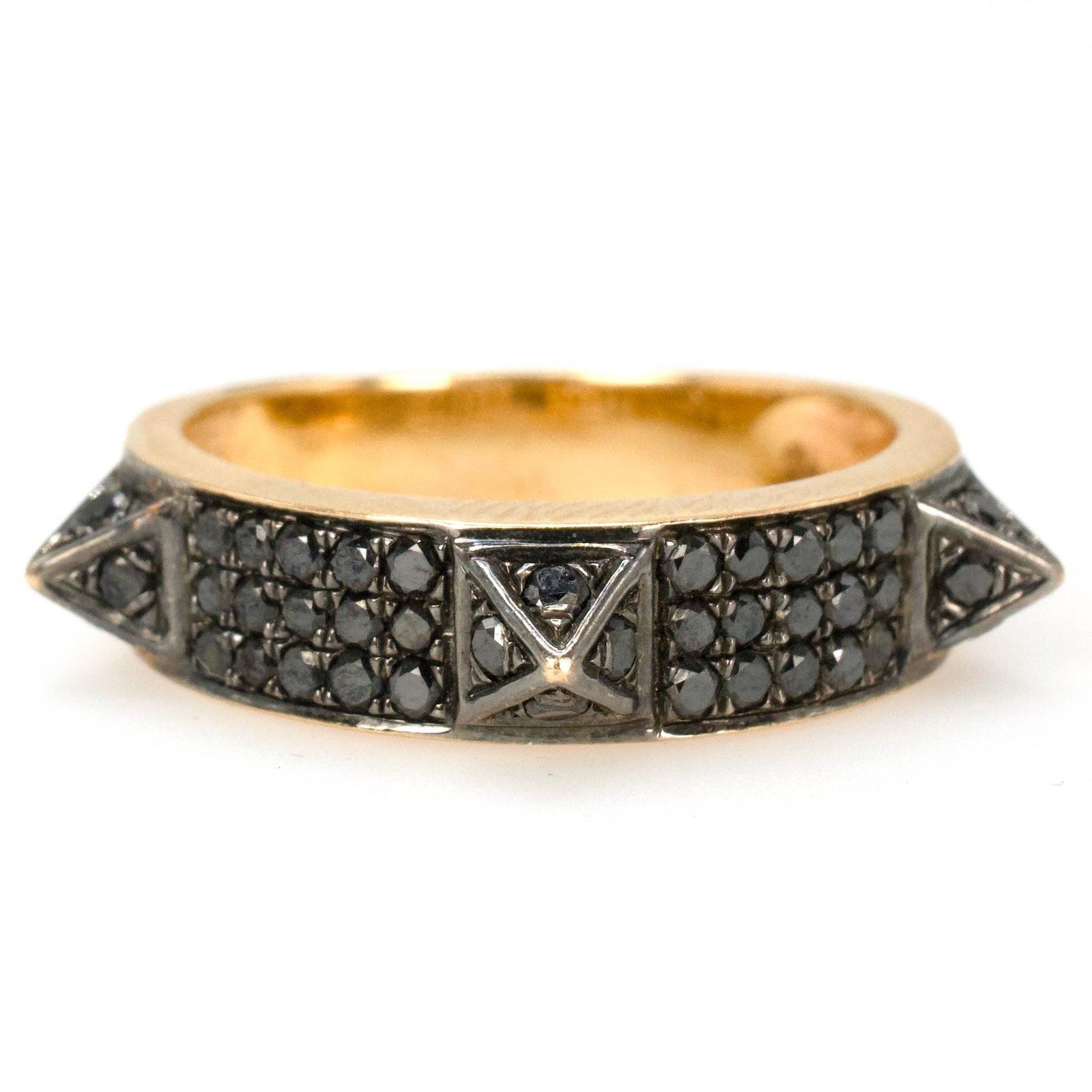 18K Yellow Gold and Black Diamond Spiked Band