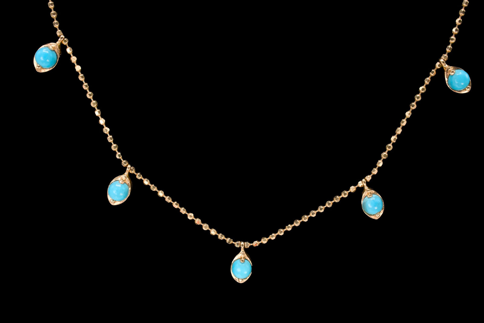 18K Rose Gold Adjustable Ball Chain Fringe Necklace with Turquoise Beads