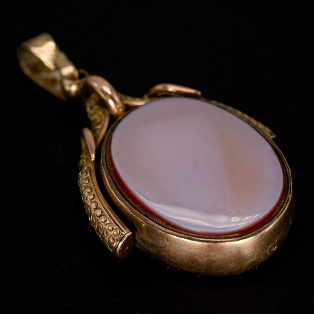 Victorian 10K Gold Bloodstone and Agate Flip Watch Fob Pendant