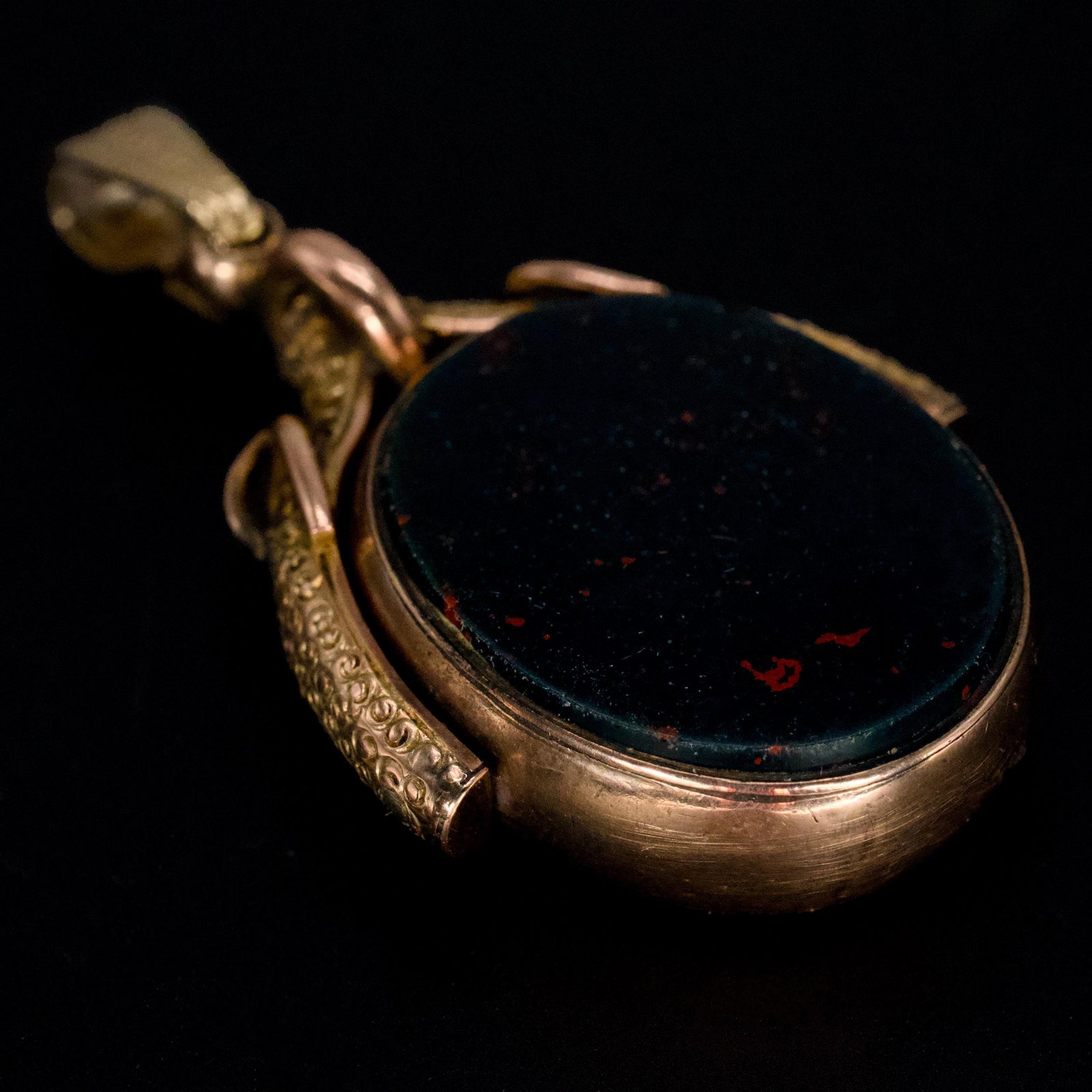 Victorian 10K Gold Bloodstone and Agate Flip Watch Fob Pendant