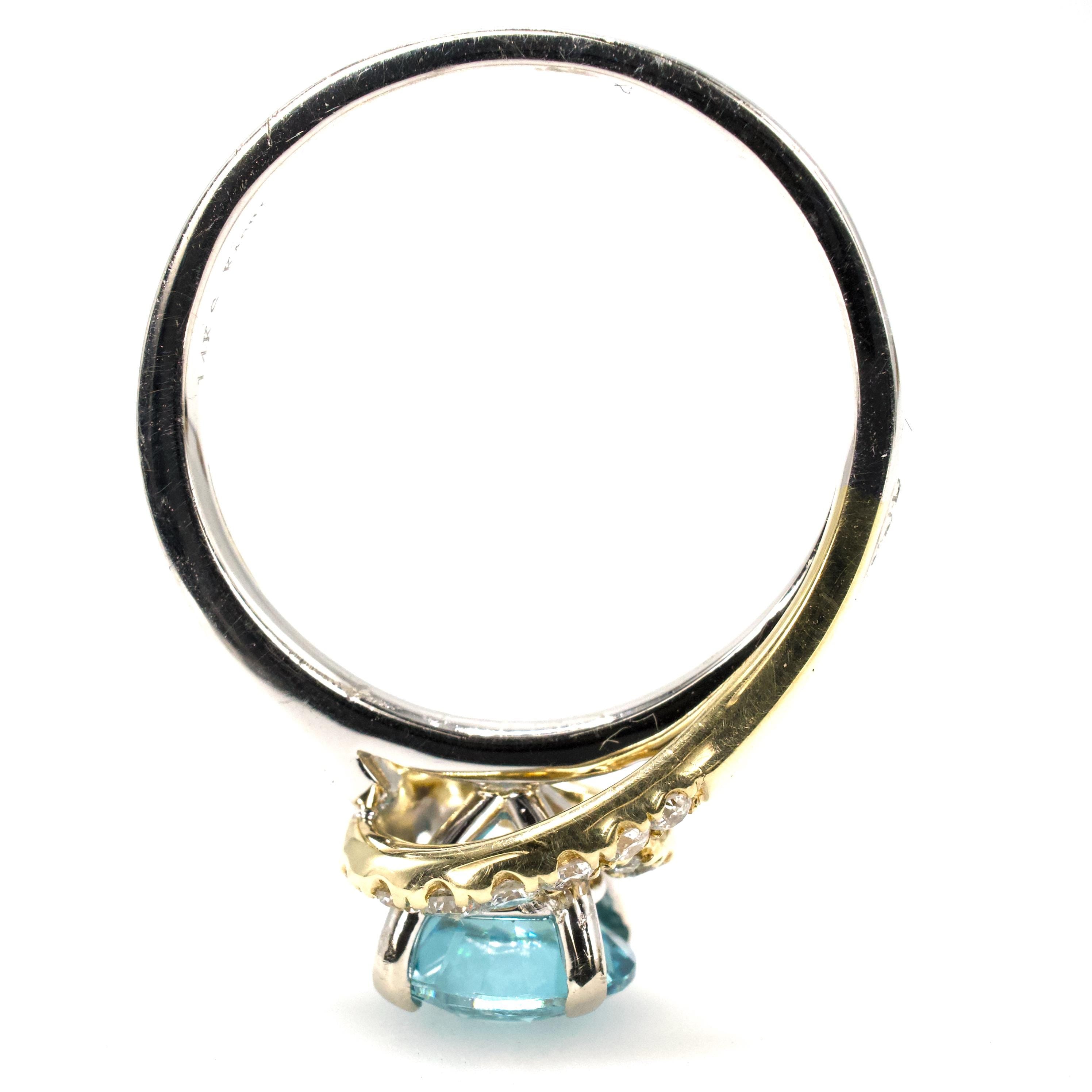 1.78 Carat Blue Zircon Bypass Ring with Asymmetrical Diamond