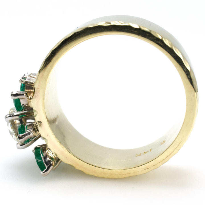 21K Gold Trillion Cut Peridot and Diamond Ring