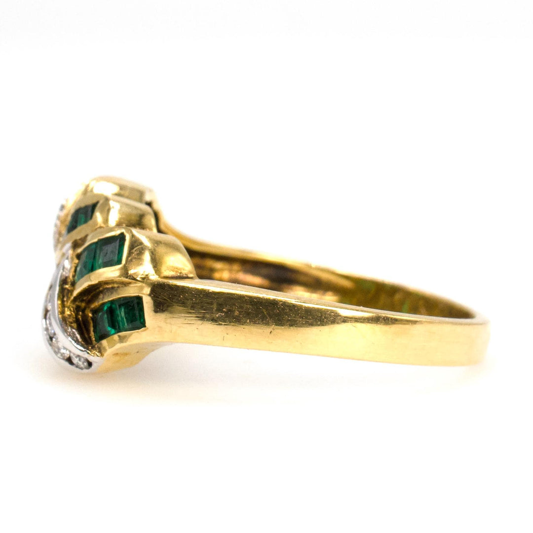 Wide Twisted Emerald and Diamond Band in 18K Yellow Gold