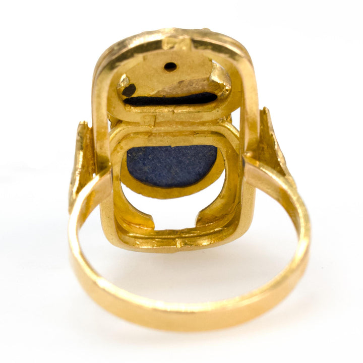 Egyptian Inspired 18K Yellow Gold and Lapis Lazuli Scarab Ring