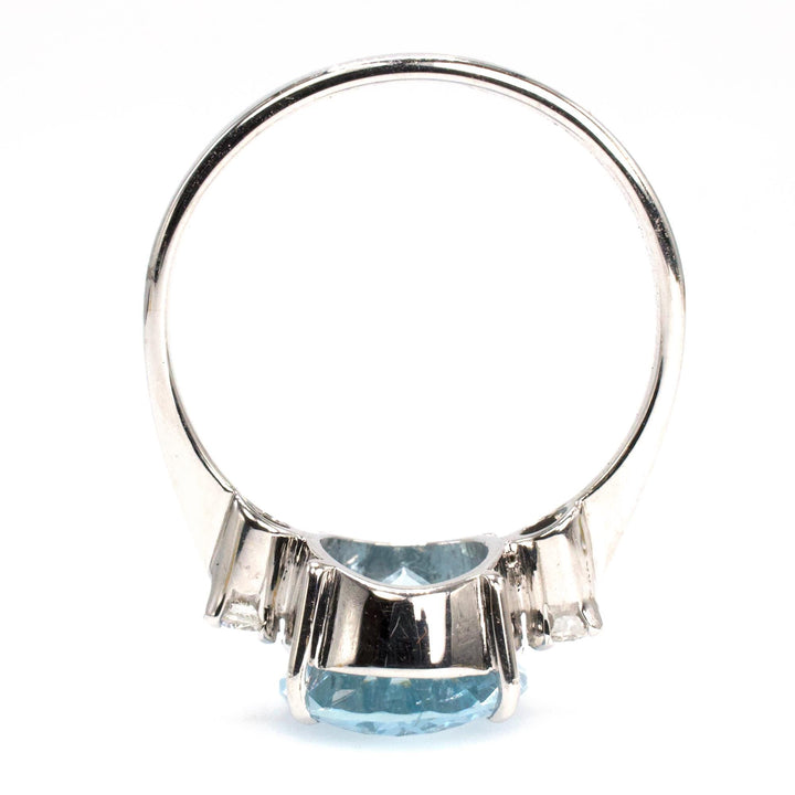 4.50 Carat Oval Cut Aquamarine Solitaire with Accent Diamonds in 18K White Gold