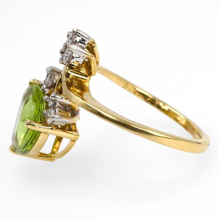 21K Gold Trillion Cut Peridot and Diamond Ring