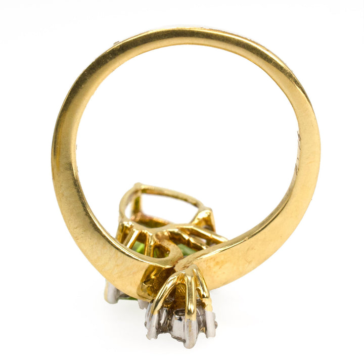 21K Gold Trillion Cut Peridot and Diamond Ring