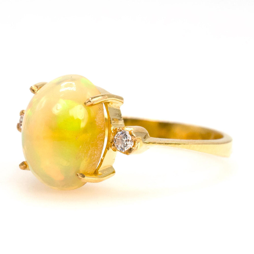 Oval Opal Ring in 21K Yellow Gold with Diamond Accents