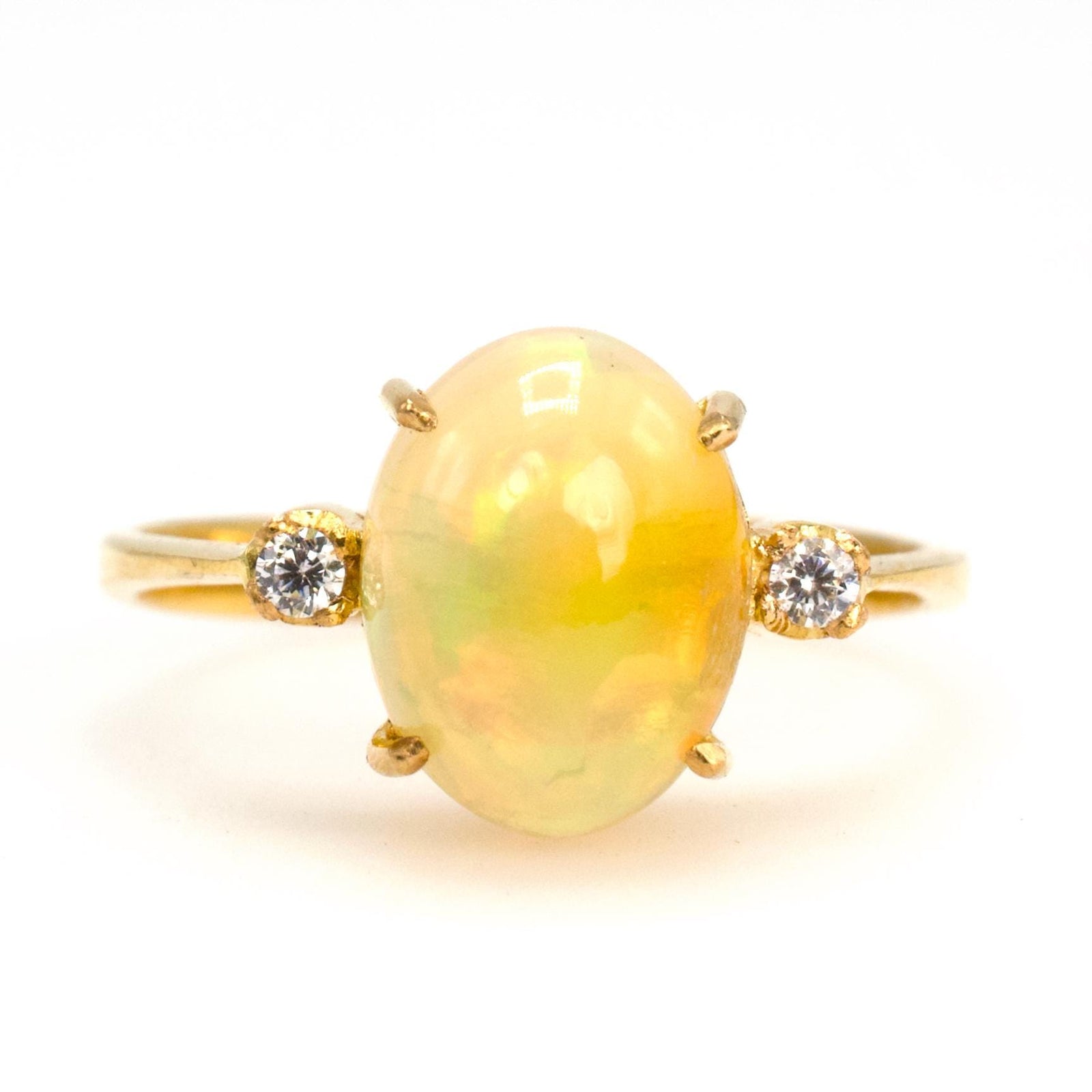 Oval Opal Ring in 21K Yellow Gold with Diamond Accents
