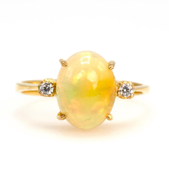 Oval Opal Ring in 21K Yellow Gold with Diamond Accents