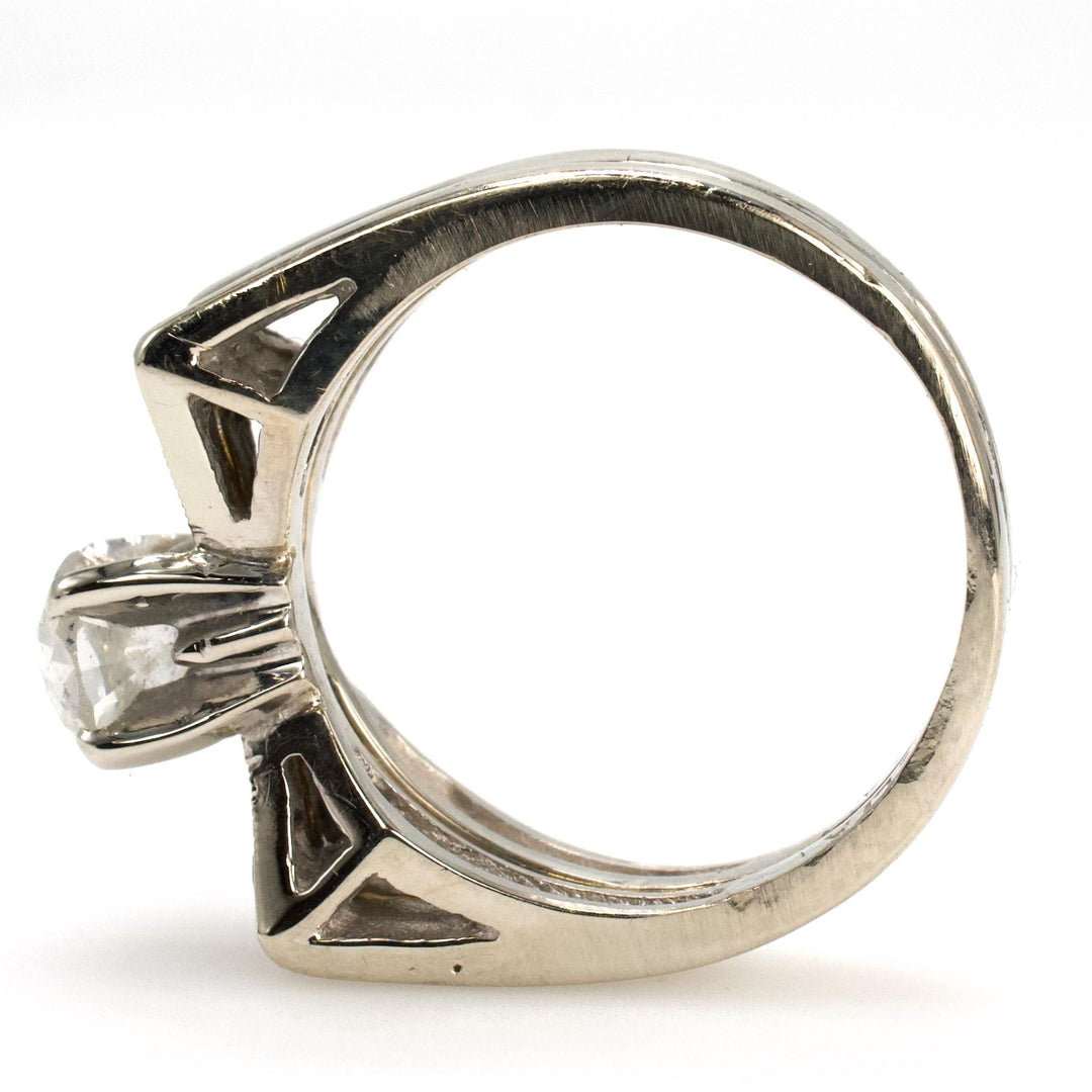 Art Deco 14K White Gold Old European Cut and Single Cut Diamond Bow Ring