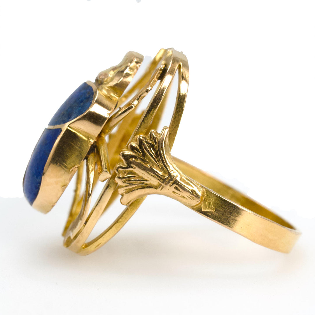Egyptian Inspired 18K Yellow Gold and Lapis Lazuli Scarab Ring