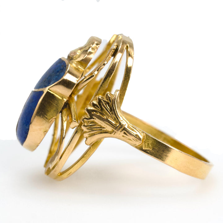 Egyptian Inspired 18K Yellow Gold and Lapis Lazuli Scarab Ring