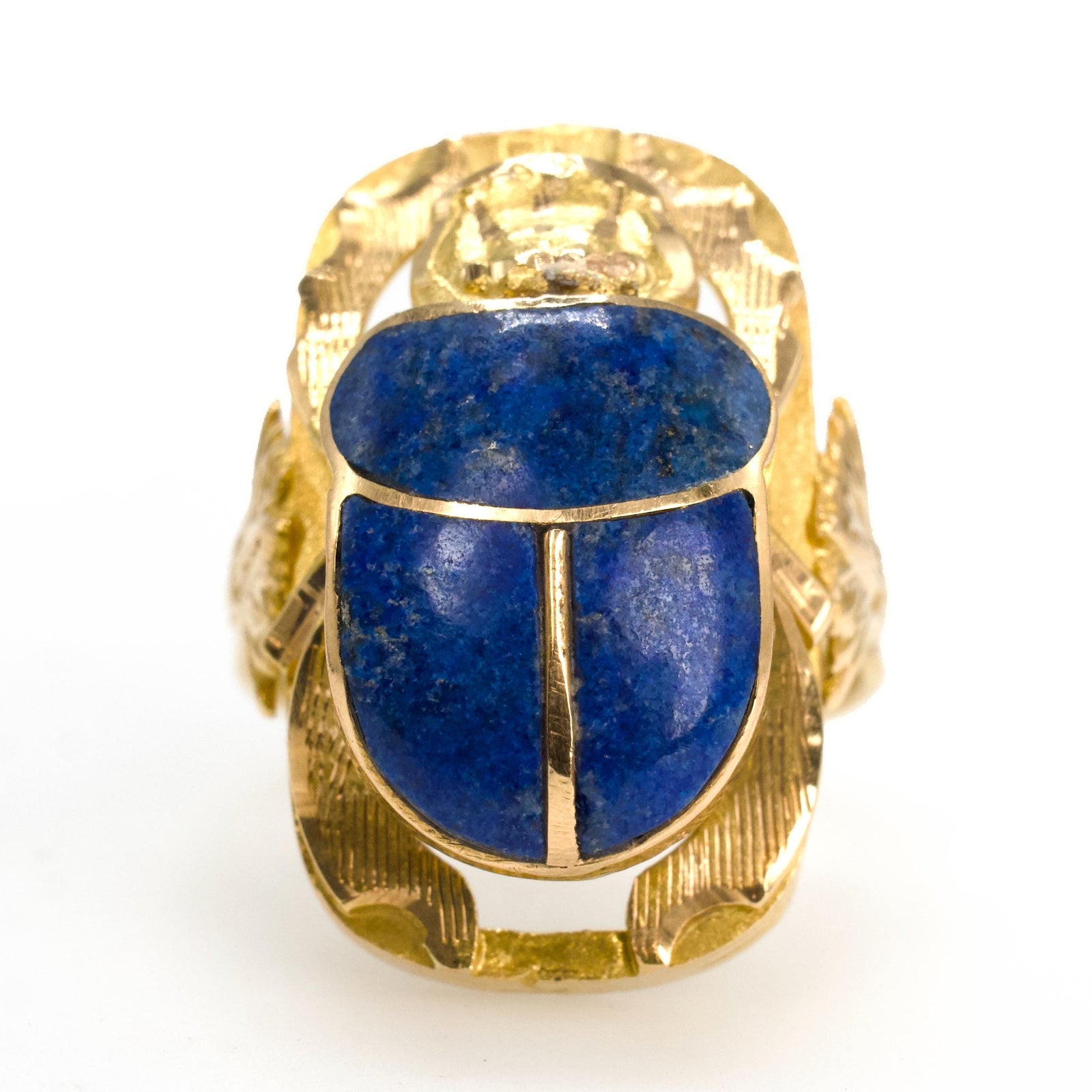Egyptian Inspired 18K Yellow Gold and Lapis Lazuli Scarab Ring