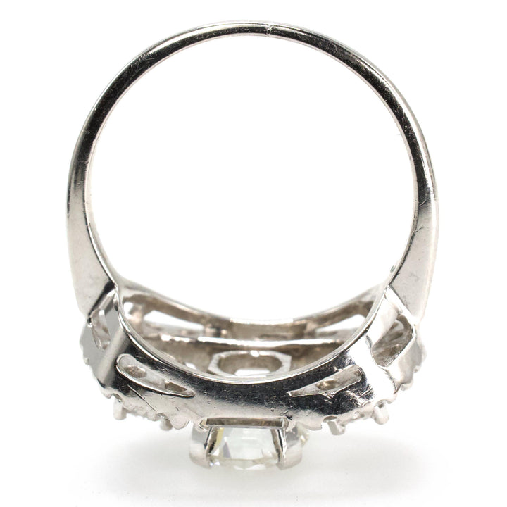 Vintage Estate 1.04 Carat Old European Cut Diamond Open Top Ring with Baguette Accents