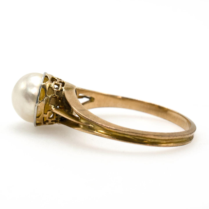 Vintage Midcentury Strauss & Strauss Gold and Pearl Ring