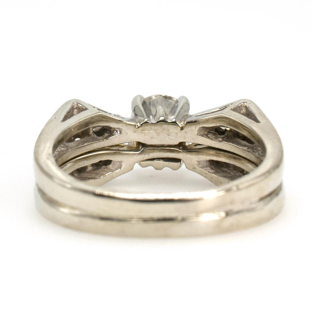 Art Deco 14K White Gold Old European Cut and Single Cut Diamond Bow Ring