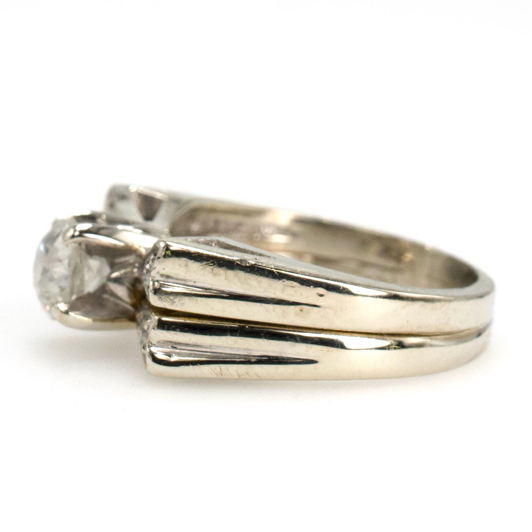 Art Deco 14K White Gold Old European Cut and Single Cut Diamond Bow Ring