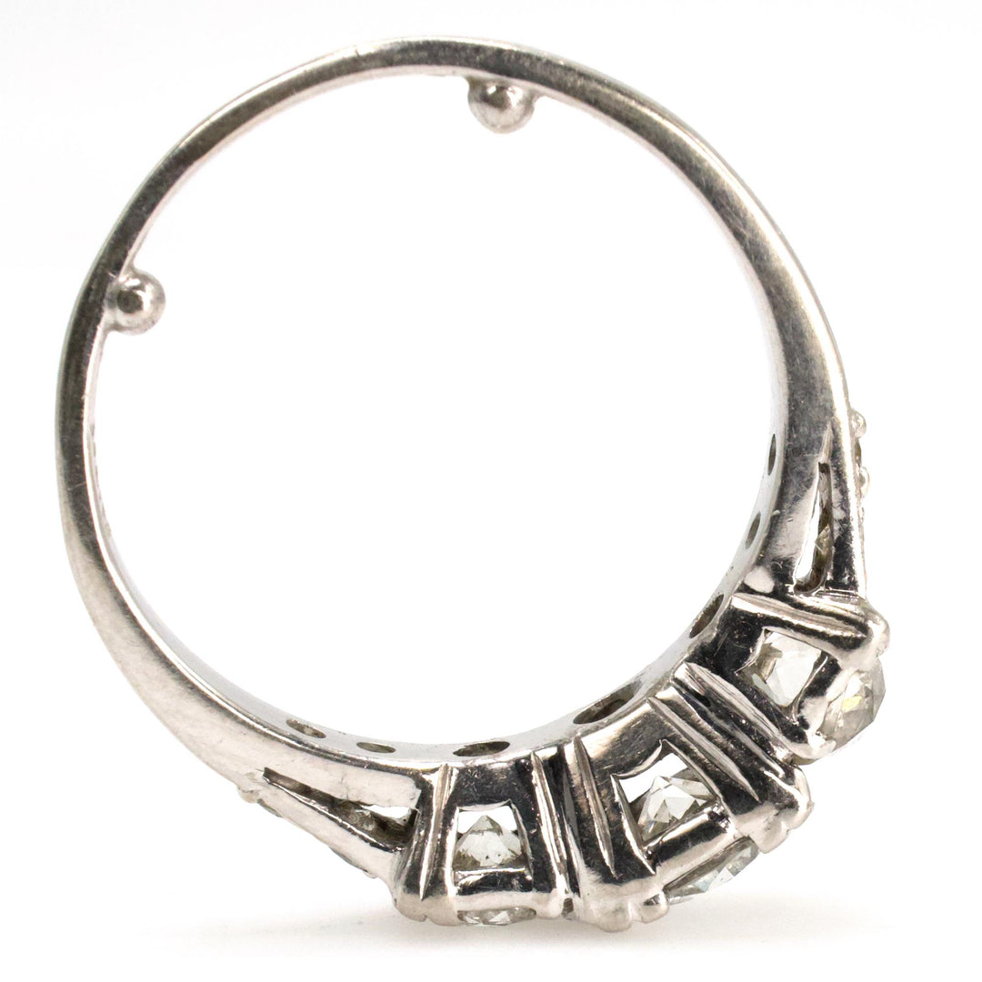 Vintage European and Old Mine Cut Three Stone Diamond Ring