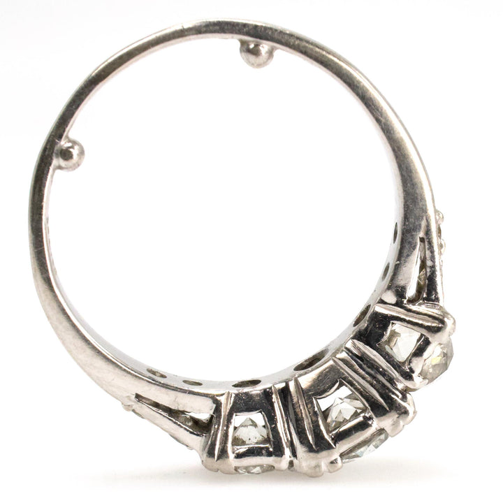 Vintage European and Old Mine Cut Three Stone Diamond Ring