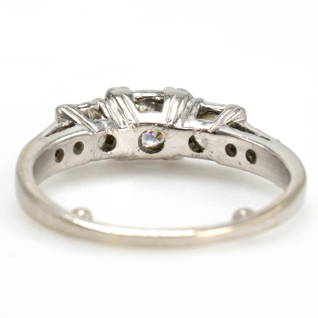 Vintage European and Old Mine Cut Three Stone Diamond Ring