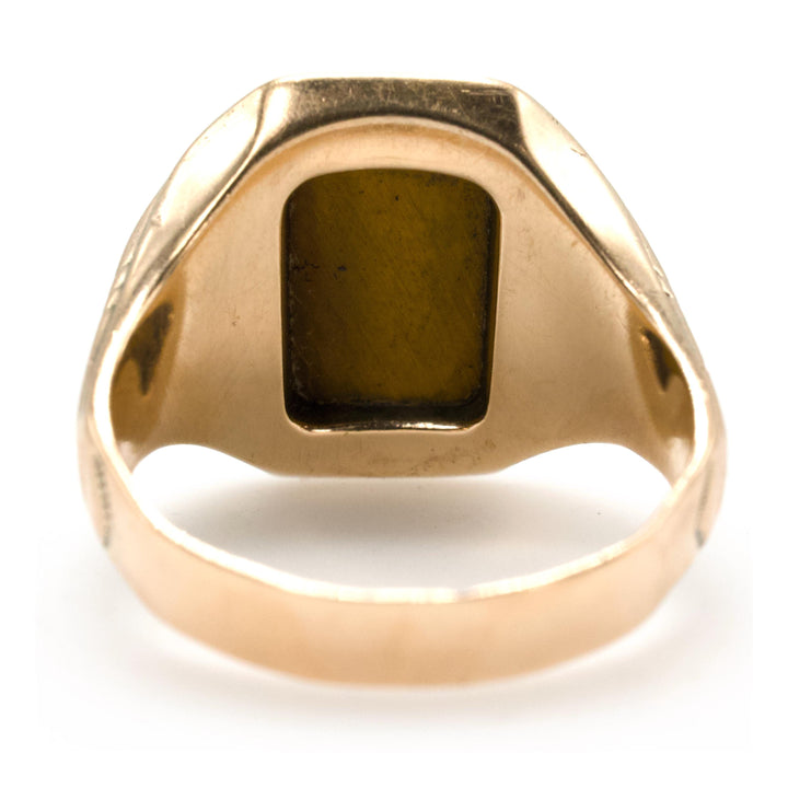 Ostby & Barton Gold Ring with Intaglio Profile of Soldier in Tiger's Eye (circa 1930s)