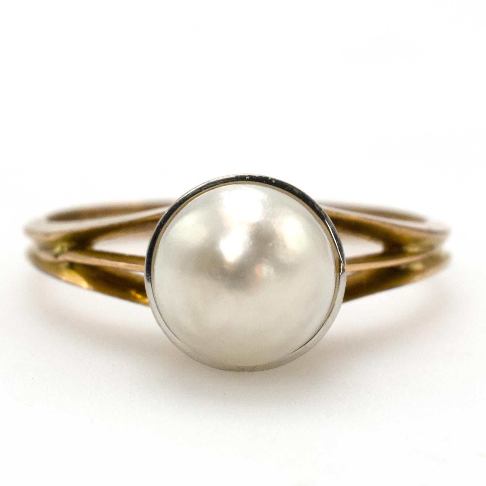 Vintage Midcentury Strauss & Strauss Gold and Pearl Ring