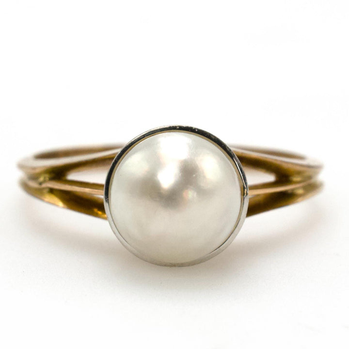 Vintage Midcentury Strauss & Strauss Gold and Pearl Ring