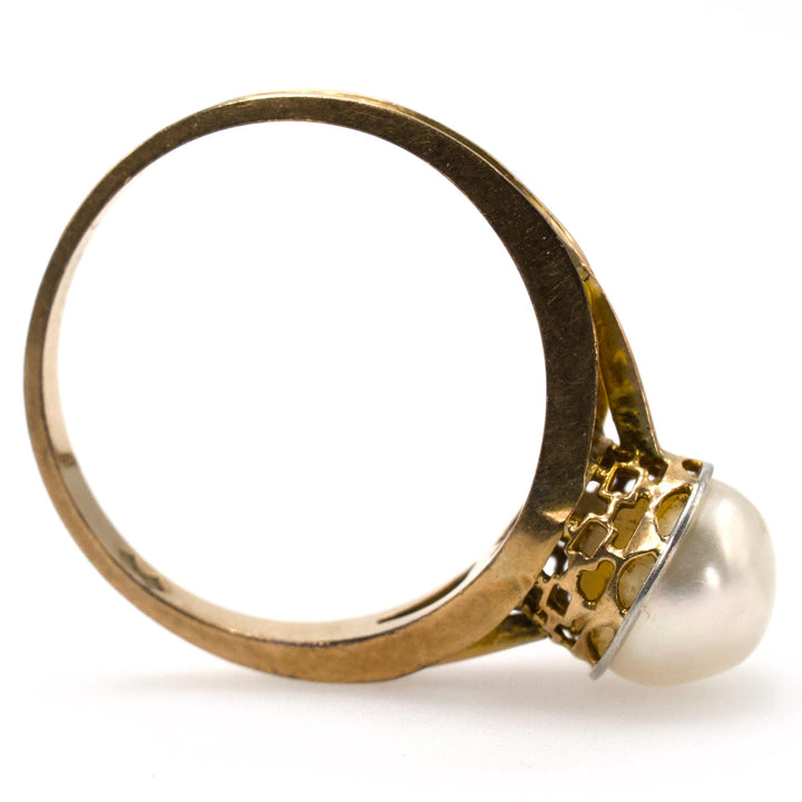 Vintage Midcentury Strauss & Strauss Gold and Pearl Ring