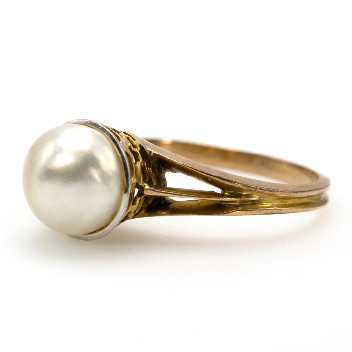 Vintage Midcentury Strauss & Strauss Gold and Pearl Ring