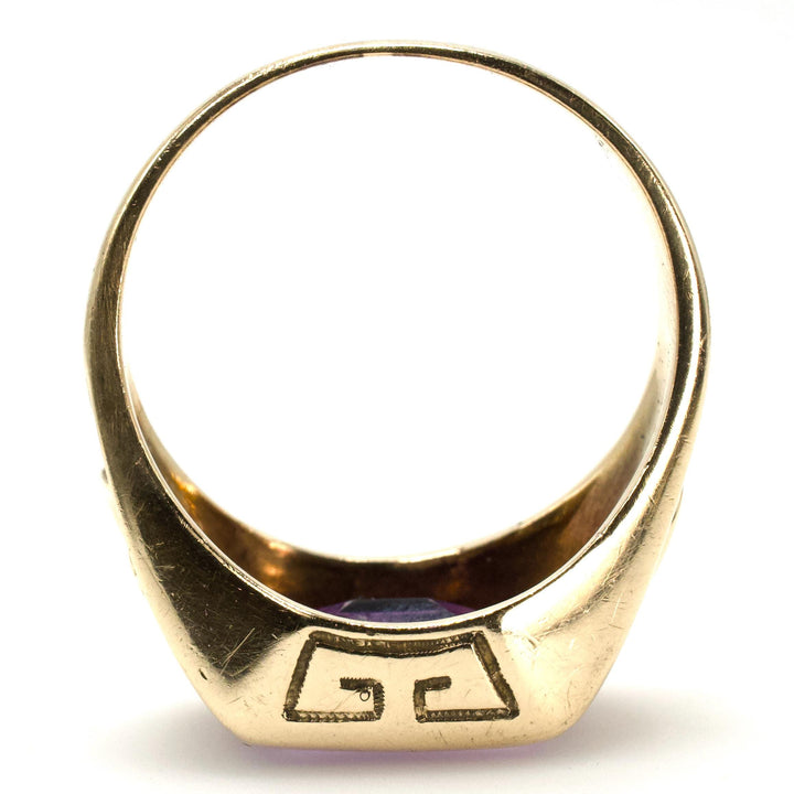 Neoclassical 1930s Gold Gents Ring with Purple Sapphire Intaglio of Triton