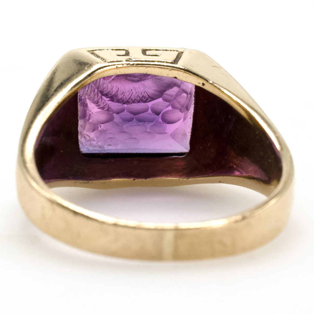 Neoclassical 1930s Gold Gents Ring with Purple Sapphire Intaglio of Triton