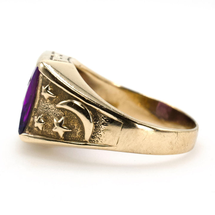 Neoclassical 1930s Gold Gents Ring with Purple Sapphire Intaglio of Triton
