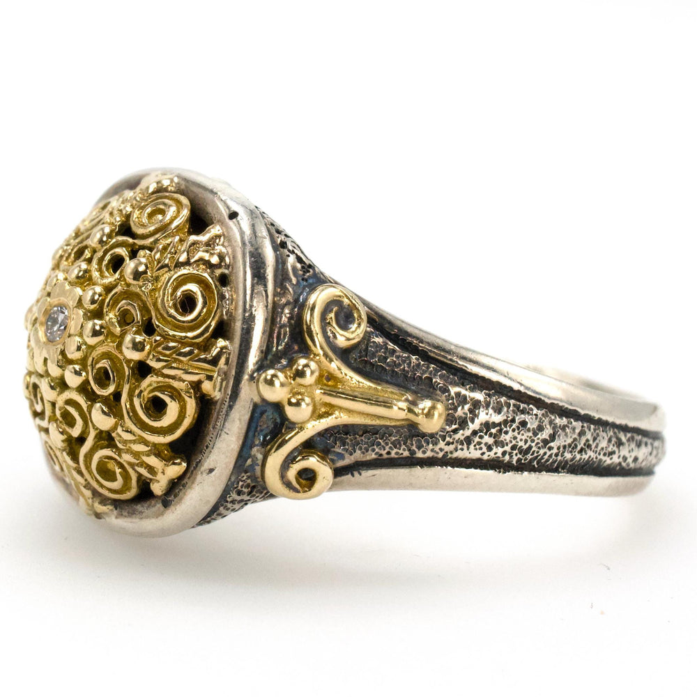 Konstantino Filigree Dome Ring in Sterling Silver and 18K Yellow Gold with Diamond