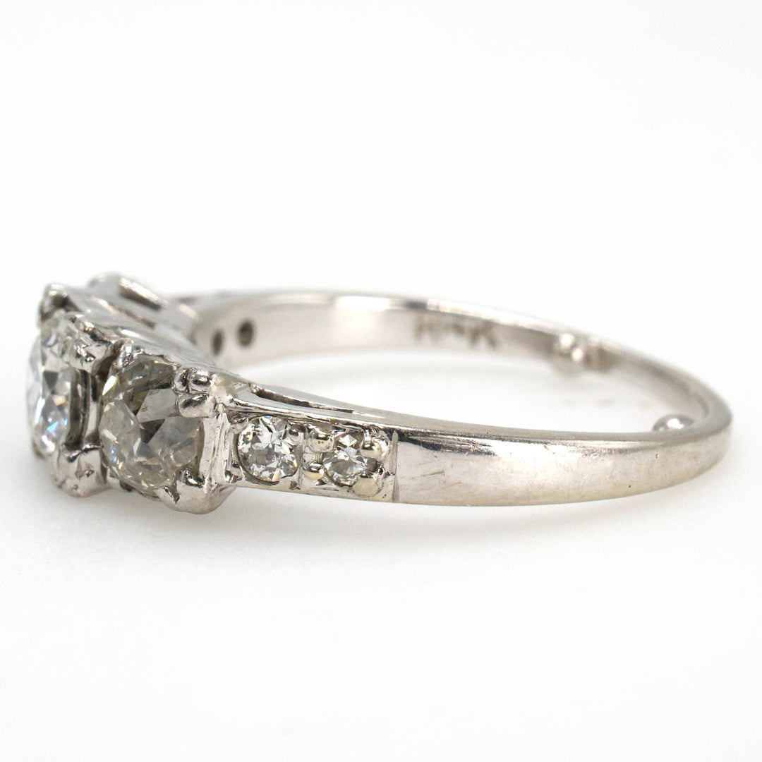 Vintage European and Old Mine Cut Three Stone Diamond Ring