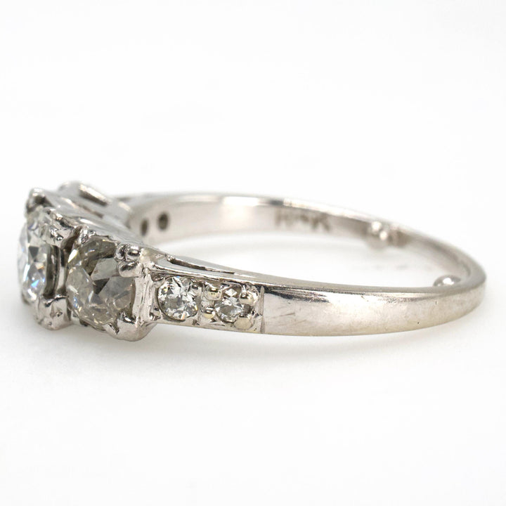 Vintage European and Old Mine Cut Three Stone Diamond Ring