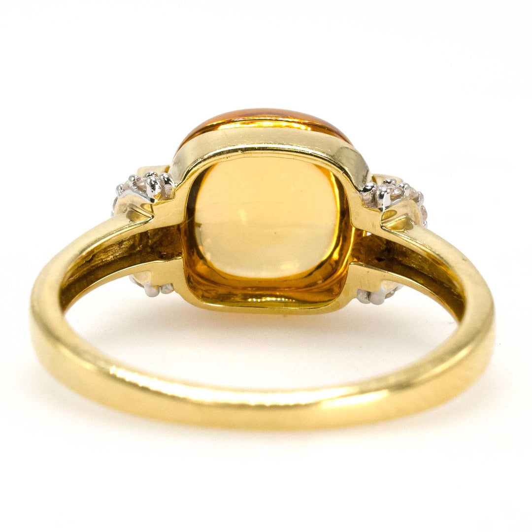 Large Round Cabochon Citrine Ring with Diamond Accents in 18K Gold