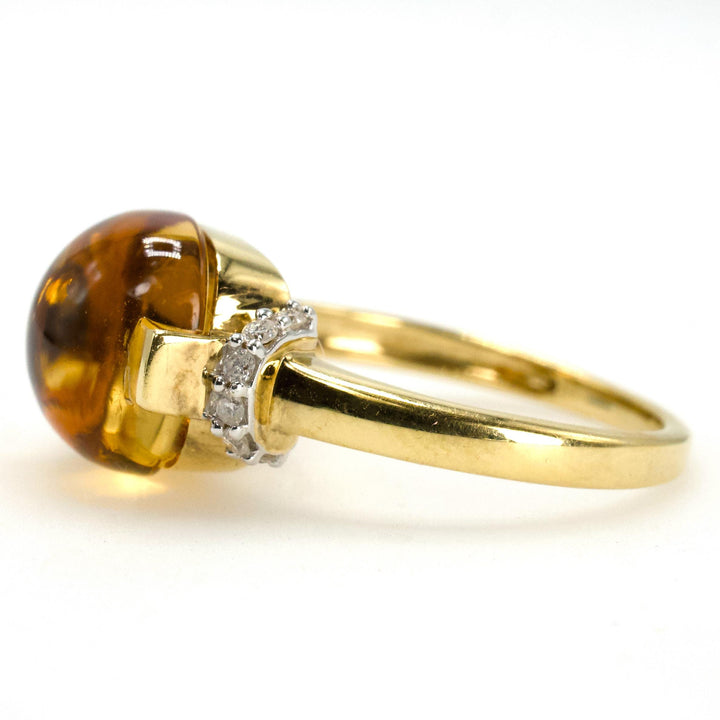 Large Round Cabochon Citrine Ring with Diamond Accents in 18K Gold