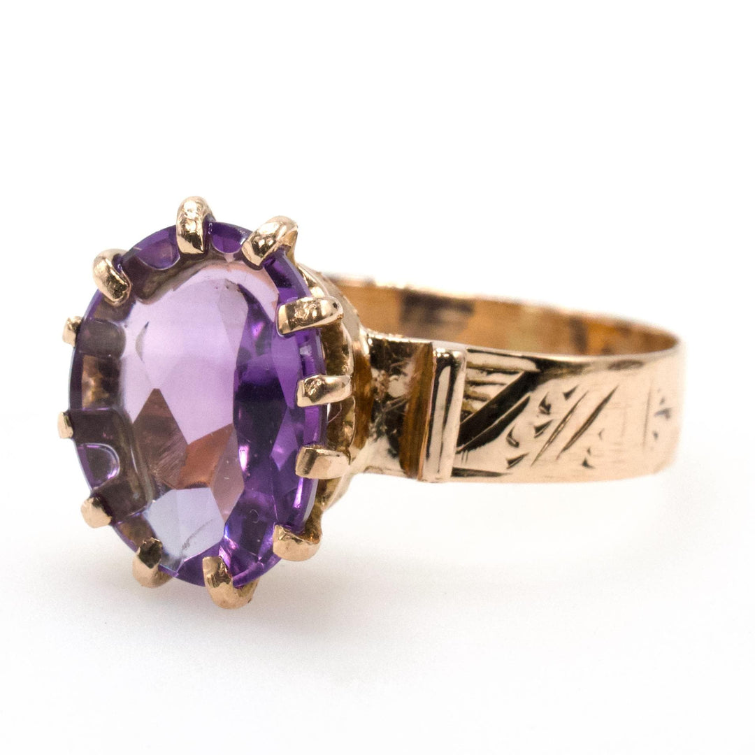 Nearly 2 Carat Oval Amethyst in Yellow Gold Victorian Solitaire Setting