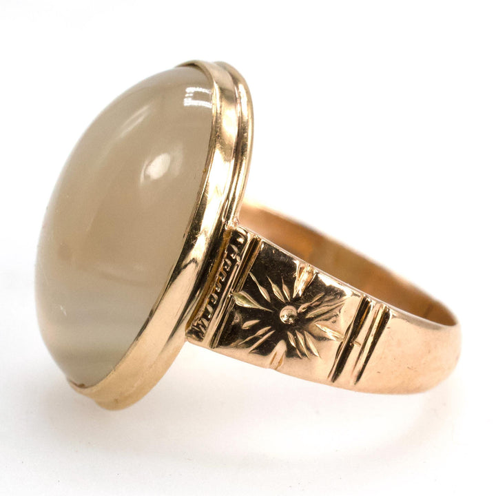 Victorian Bezel Set Oval Moonstone Ring in 10K Yellow Gold