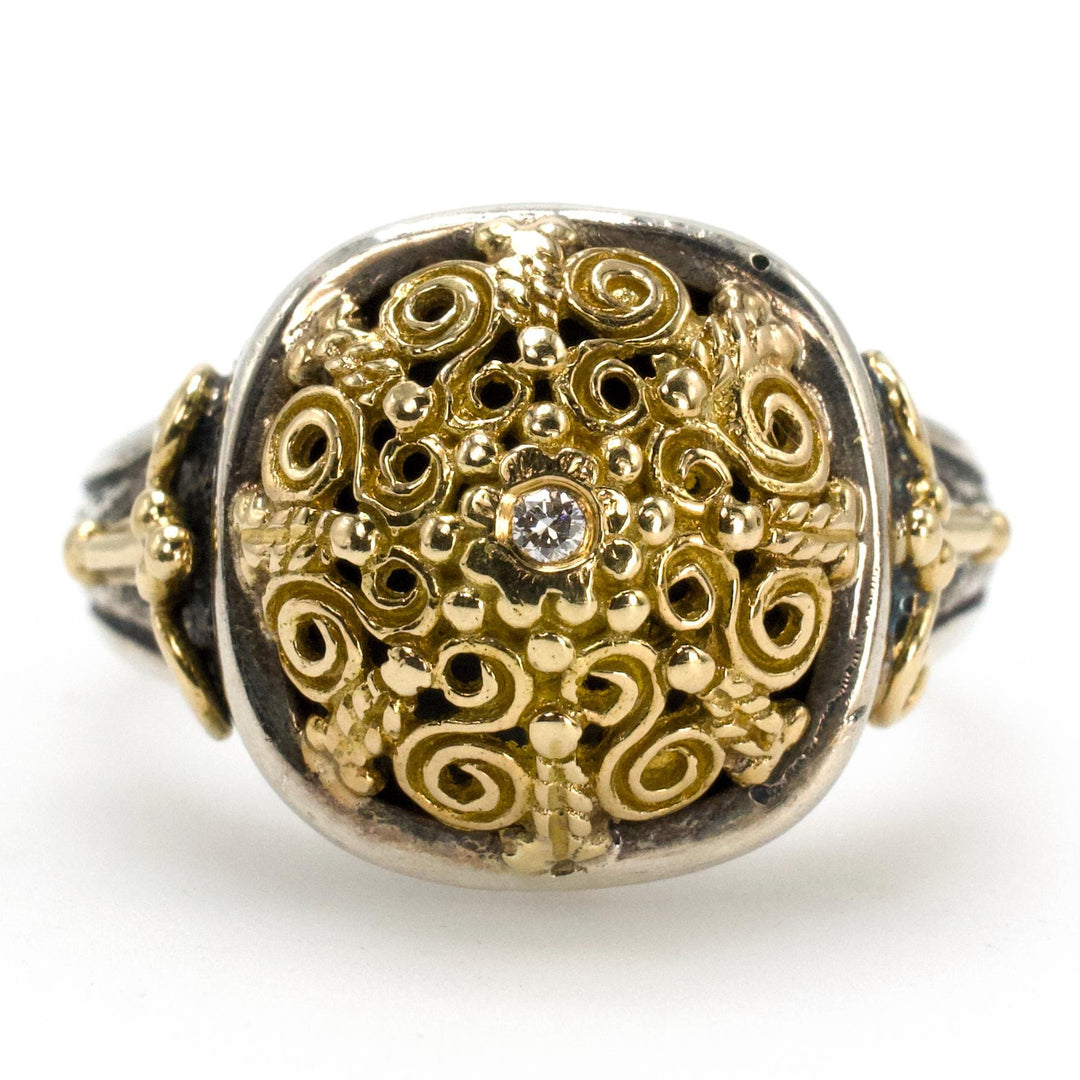Konstantino Filigree Dome Ring in Sterling Silver and 18K Yellow Gold with Diamond