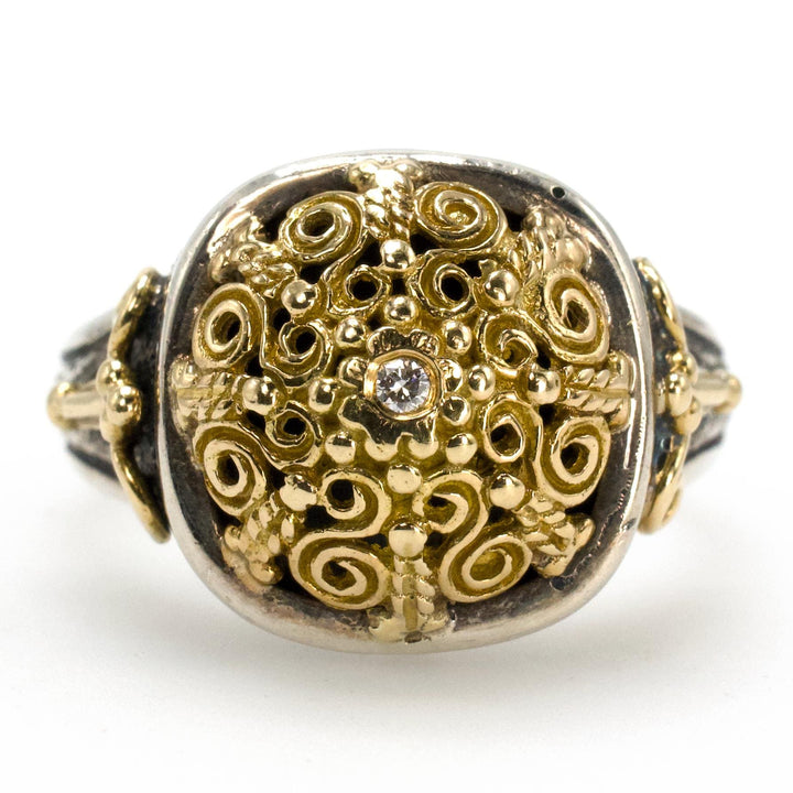 Konstantino Filigree Dome Ring in Sterling Silver and 18K Yellow Gold with Diamond