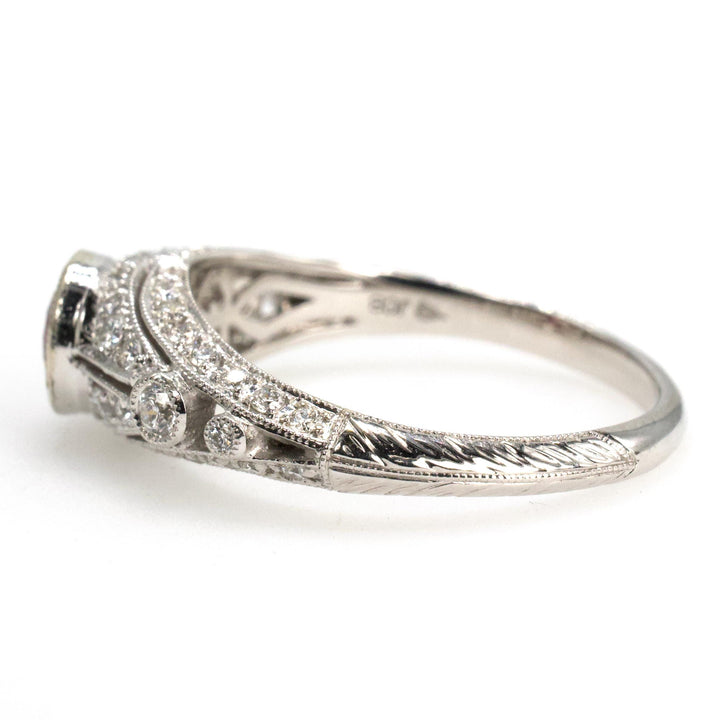 Art Deco Style 14K White Gold Diamond Accented Bezel Set Solitaire with Natural Ruby