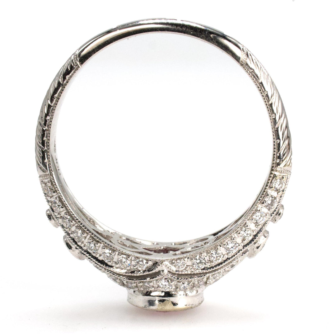 Art Deco Style 14K White Gold Diamond Accented Bezel Set Solitaire with Natural Ruby