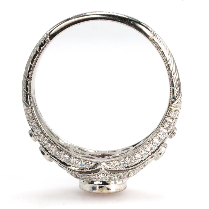 Art Deco Style 14K White Gold Diamond Accented Bezel Set Solitaire with Natural Ruby