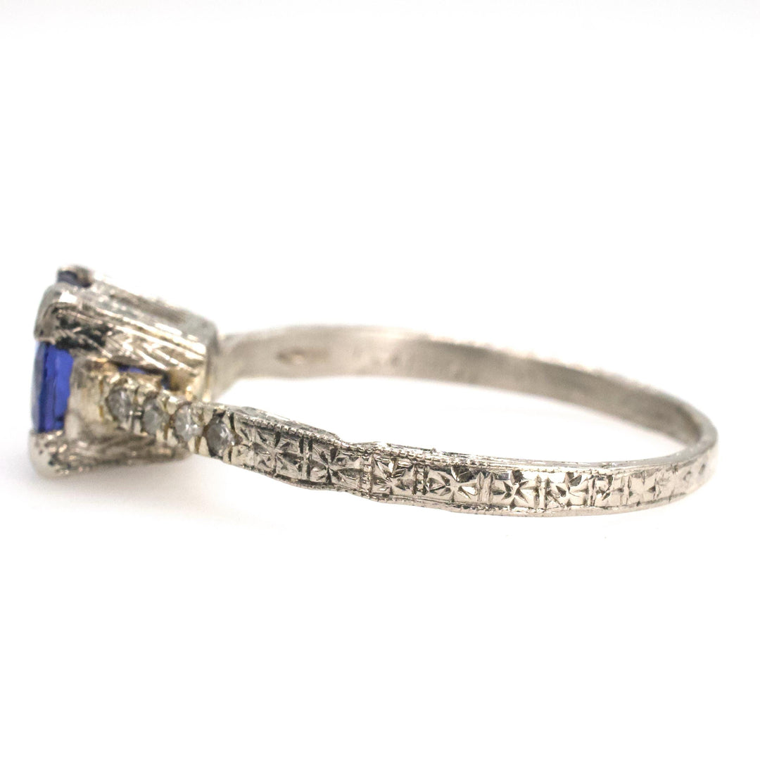 Platinum Art Deco Tanzanite Solitaire Ring with Accent Diamonds