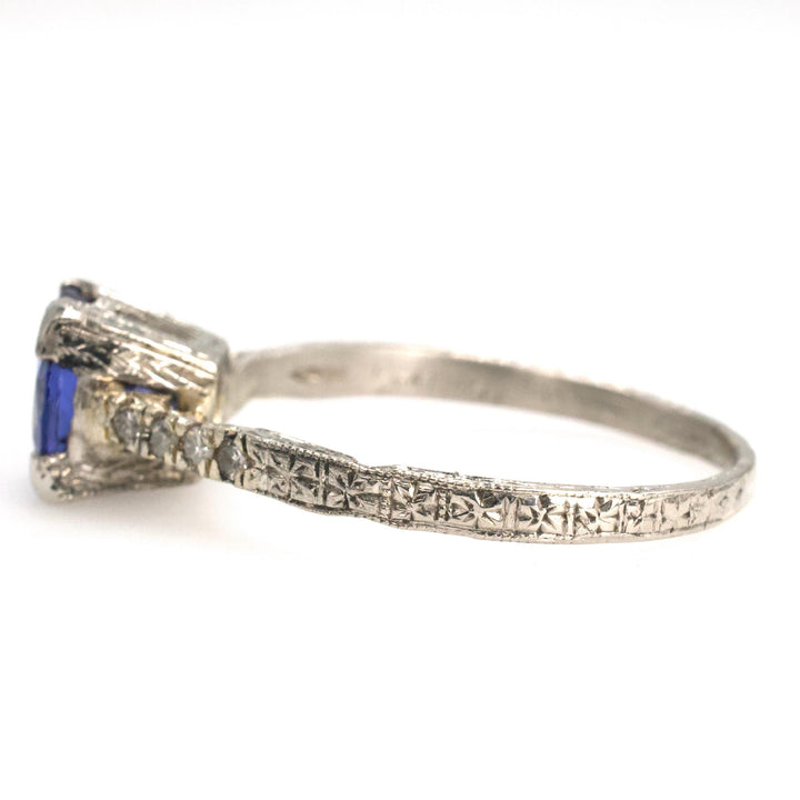Platinum Art Deco Tanzanite Solitaire Ring with Accent Diamonds
