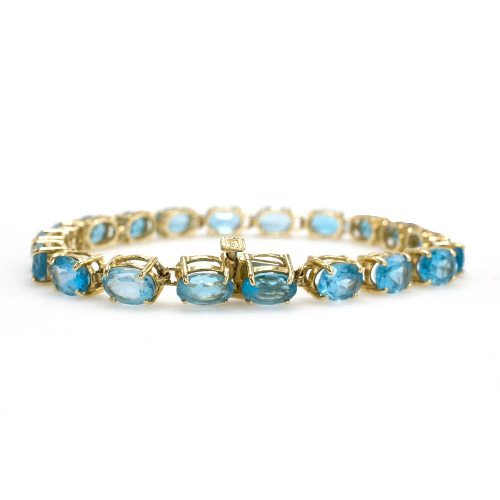 Estate Oval Blue Topaz and 14K Yellow Gold Link Bracelet